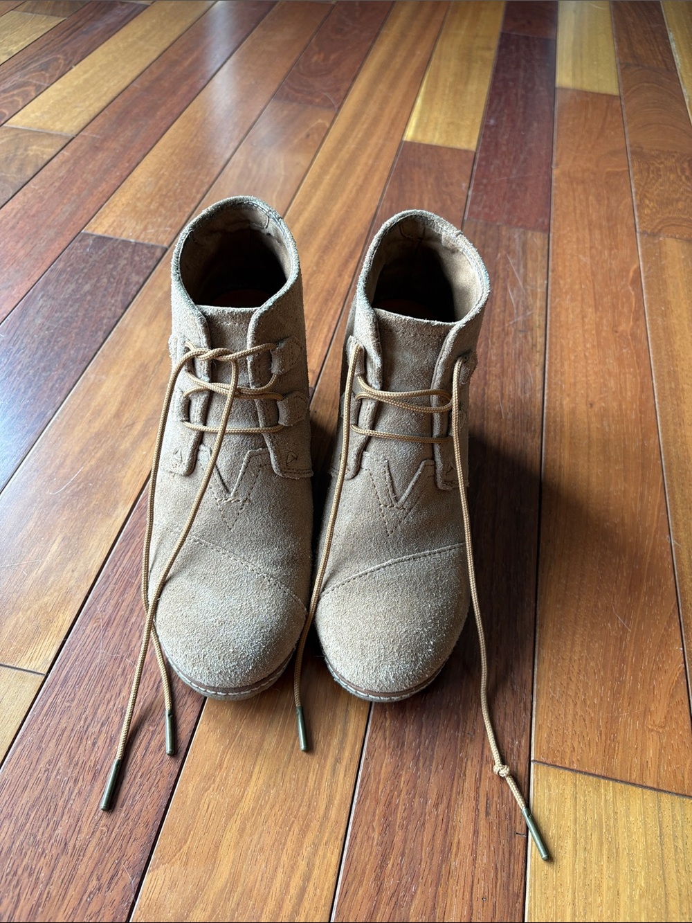 Toms Suede Wedge Booties in Tan